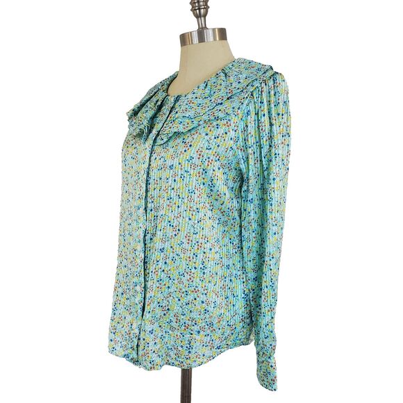 J.Crew Floral Ruffle Top Longsleeve Button Up S Cottagecore Preppy Coquette - Picture 3 of 11